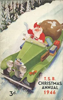 Front cover of a TSB Christmas Annual 1946, with a very modern Santa Claus choosing to Front cover of a TSB Christmas Annual 1946, with a very modern Santa Claus choosing to