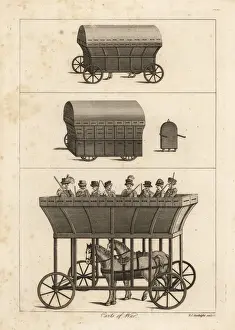 Musketeers Prints: Covered carts of war with musketeers inside