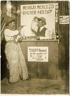 Bottling Collection: Cowboy holding up a bartender in a bar