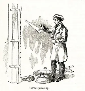 Craftsman at floor cloth factory, Knightsbridge, SW London