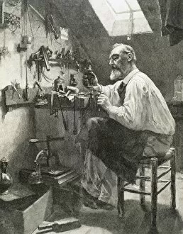 Artisan Collection: Craftsman in his workshop. Engraving. 19th century
