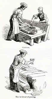 Spreading Gallery: Craftsmen at floor cloth factory, Knightsbridge, SW London