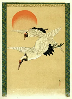 Crane Prints: Cranes in flight, Japanese painting