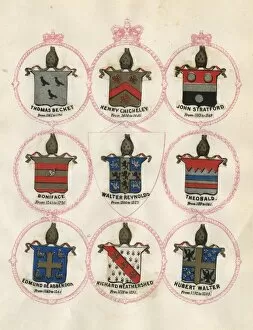 Crests Gallery: Crests of some early Archbishops of Canterbury