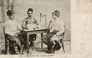 Crete Prints: Crete - Cretan Turks smoking Nargile Pipes