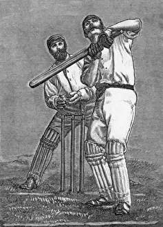 Batsman Prints: Cricket a batsman dealing with a full pitch
