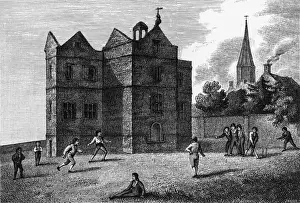 Schoolboys Prints: Cricket at Harrow School - early 19th century