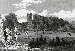 Spectators Prints: Cricket match at Winchester Eton v Winchester Colleges