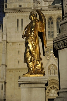Images Dated 25th April 2012: Croatia. Zagreb. Holy Marys column with angels and fountain