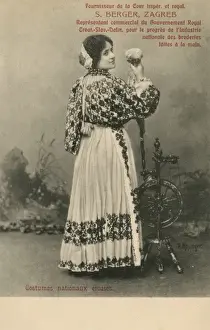 Spins Prints: Croatian National Costume - Lady and spinning wheel