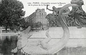 Unattributed Prints: Crocodile statue in the fountain poo