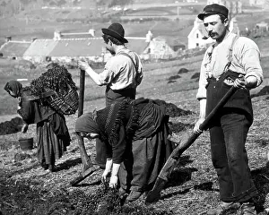 Skye Prints: Crofters using a cas chrom to dig peat Victorian period