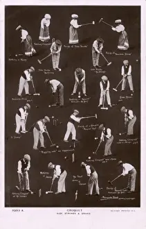 Hoops Prints: Croquet - postcard illustrating side strokes and drives