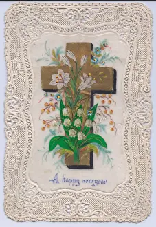 Forgetmenot Prints: Cross and flowers on a New Year card