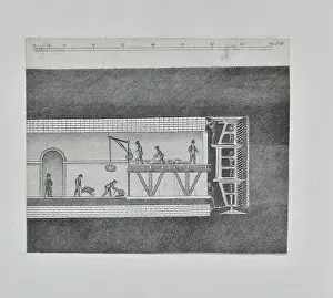 Idea Prints: Cross section showing workmen excavating the Thames Tunnel