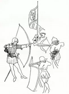 Images Dated 17th August 2021: Crossbow-man (right), pavisier (man firing from behind an oblong shield or pavise