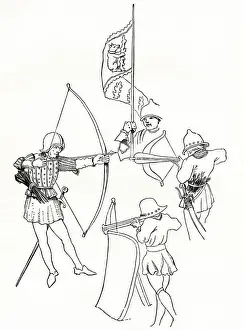 Protection Prints: Crossbow-man (right), pavisier (man firing from behind an oblong shield or pavise