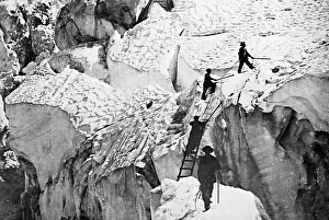 Crevasse Prints: Crossing a crevasse, Mont Blanc, Victorian period