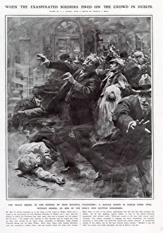 Volunteers Gallery: Crowd in Dublin being fired upon without orders by men of the Kings Own Scottish