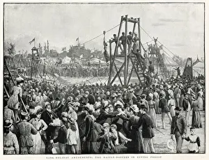 Amusements Prints: A crowd at a fair in Epping Forest