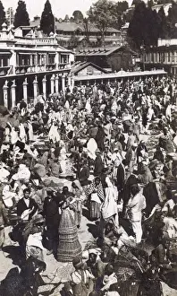 Darjeeling Prints: Crowded bazaar, Darjeeling, India