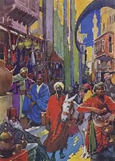 Crowded Shopping street Bazaar in Cairo, Egypt