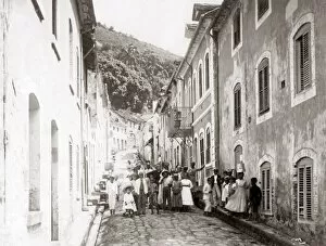 Crowded street, St Pierre, Martinique, West Indies