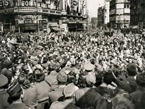Cityscape Prints: Crowds celebrate VE Day London, 1945, end of WW II
