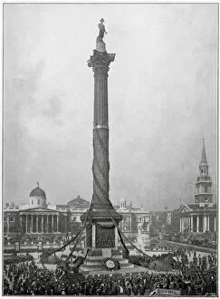 Images Dated 21st July 2021: Crowds gather round Nelsons column in Trafalgar Square to celebrate the victory of