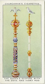CROWN JEWELS OF ENGLAND The Queen's sceptre with the dove, and ivory rod Date: 20th century