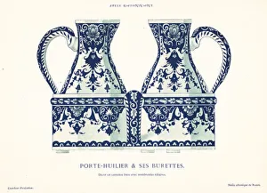 Earthenware Prints: Cruet set in blue camaieu, festoon style, Rouen