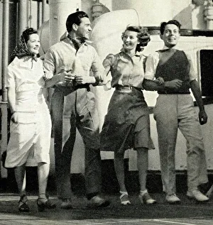 Linked Prints: Cruise passengers promenading on deck
