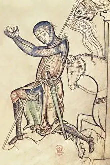 Praying Prints: Crusader knight praying. Manuscript of the 12th