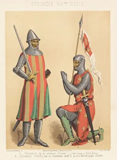 13th Century Prints: Crusader knights in chainmail armour, 13th century
