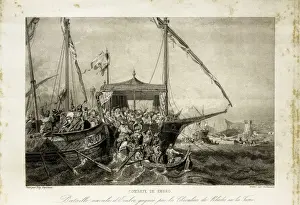 Eug X8ba5 Prints: Crusades. Naval battle of Embro (1346) in which