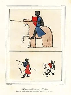 13th Century Prints: Crusading knights of the era of King Louis IX, Saint Louis, 1214