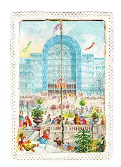 Crystal Palace with busy snow scene on a Christmas card