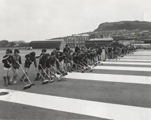 Osprey Prints: Cub Scouts sweeping runway, HMS Osprey, Portland