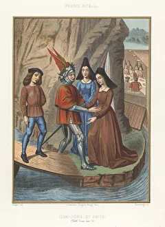 Hennin Prints: Cuer d'Amour arrives at the land of Compagnie, 15th century