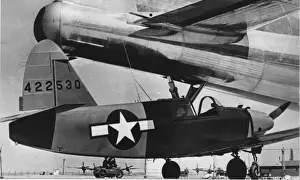 Culver PQ-14 near B-29 tail -this diminutive lightplane