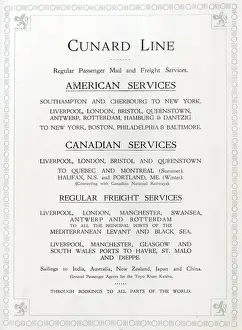 Worldwide Prints: Cunard Companys regular passenger, mail, freight services