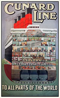 Luxurious Prints: Cunard Line - To All Parts of the World - RMS Aquitania