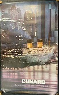 Images Dated 23rd February 2021: Cunard Line, poster, QE2 in New York City, USA