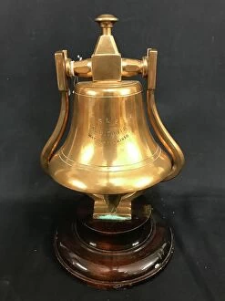 Impressed Collection: Cunard Line, RMS Aquitania - brass bell on stand