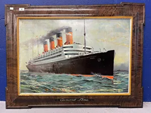 Cunard Line, RMS Aquitania, tin printed sign