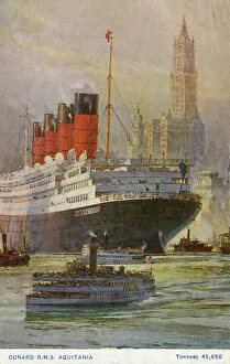 Cunard Liner RMS Aquitania arriving into New York, USA