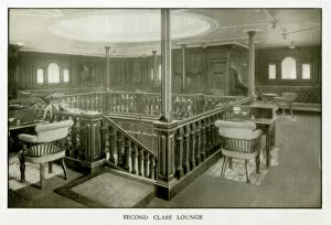 Brochure Collection: The Cunard Liner RMS Mauretania - Second Class Lounge