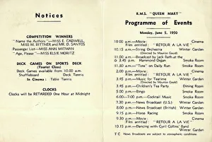 Cunard White Star, RMS Queen Mary, Programme of Events