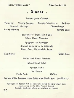 Cunard White Star, RMS Queen Mary, Dinner Menu