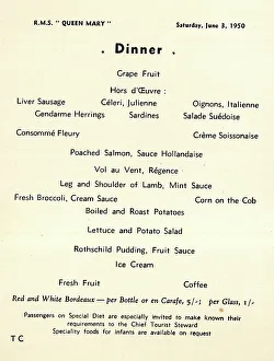 Cunard White Star, RMS Queen Mary, Dinner Menu
